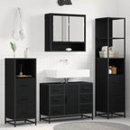 Badezimmermöbel-Set 3 pcs Schwarz Eichen-Optik Holzwerkstoff