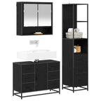 Badezimmermöbel-Set 3 pcs Schwarz Eichen-Optik Holzwerkstoff