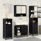 Badezimmermöbel-Set 3 pcs Schwarz Eichen-Optik Holzwerkstoff