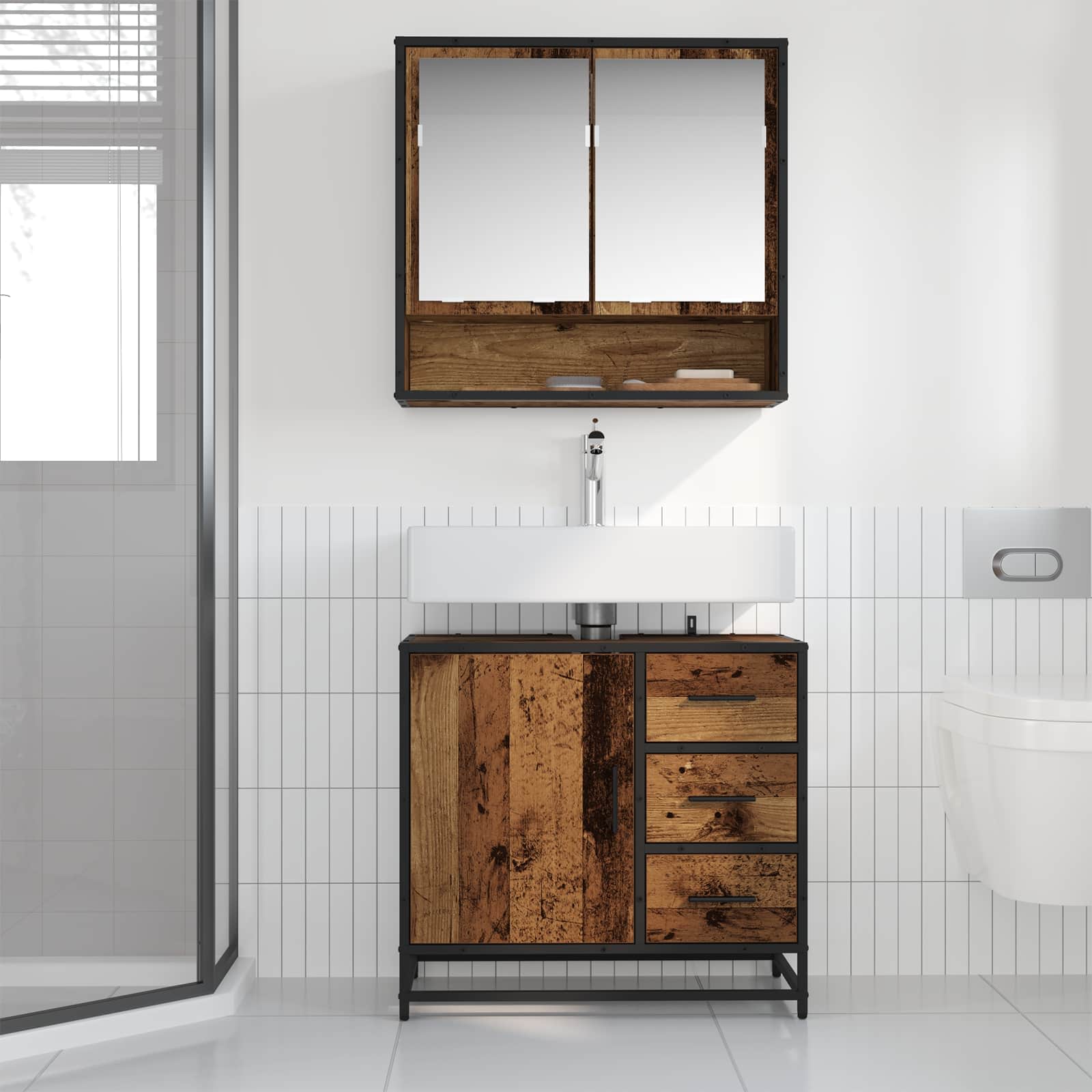 Badezimmermöbel-Set mit Schubladen 2 pcs Altholz Holzwerkstoff