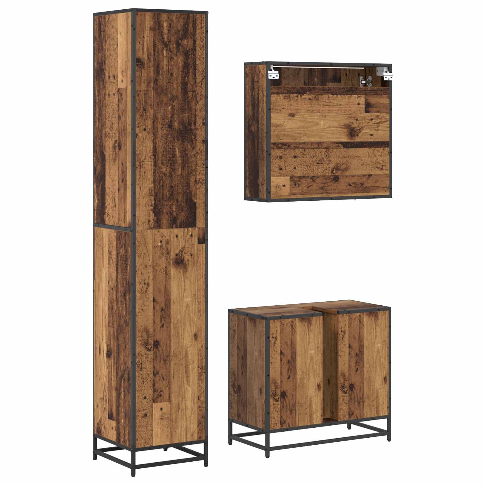 Badezimmermöbel-Set mit Regal 3 pcs Altholz Holzwerkstoff