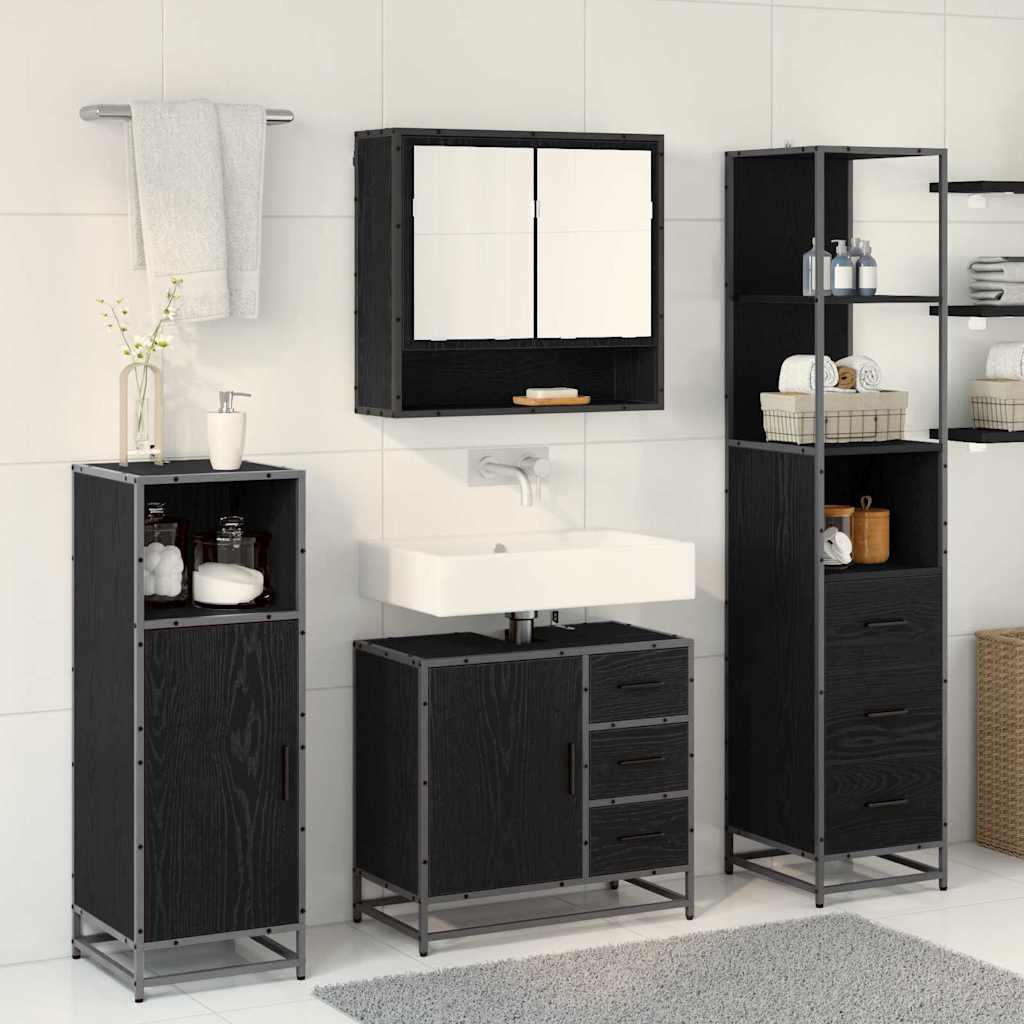 Badezimmermöbel-Set 3 pcs Schwarz Eichen-Optik Holzwerkstoff