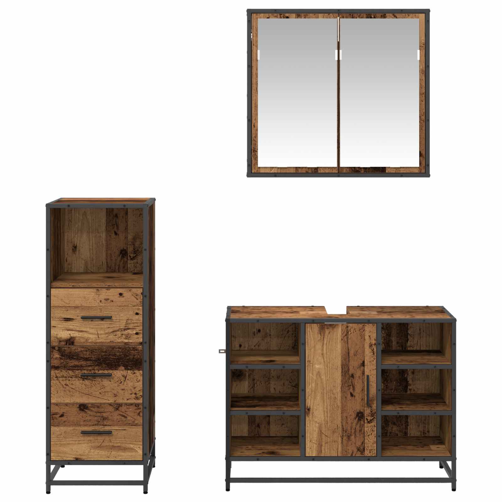 Badezimmermöbel-Set mit Schubladen 3 pcs Altholz Holzwerkstoff