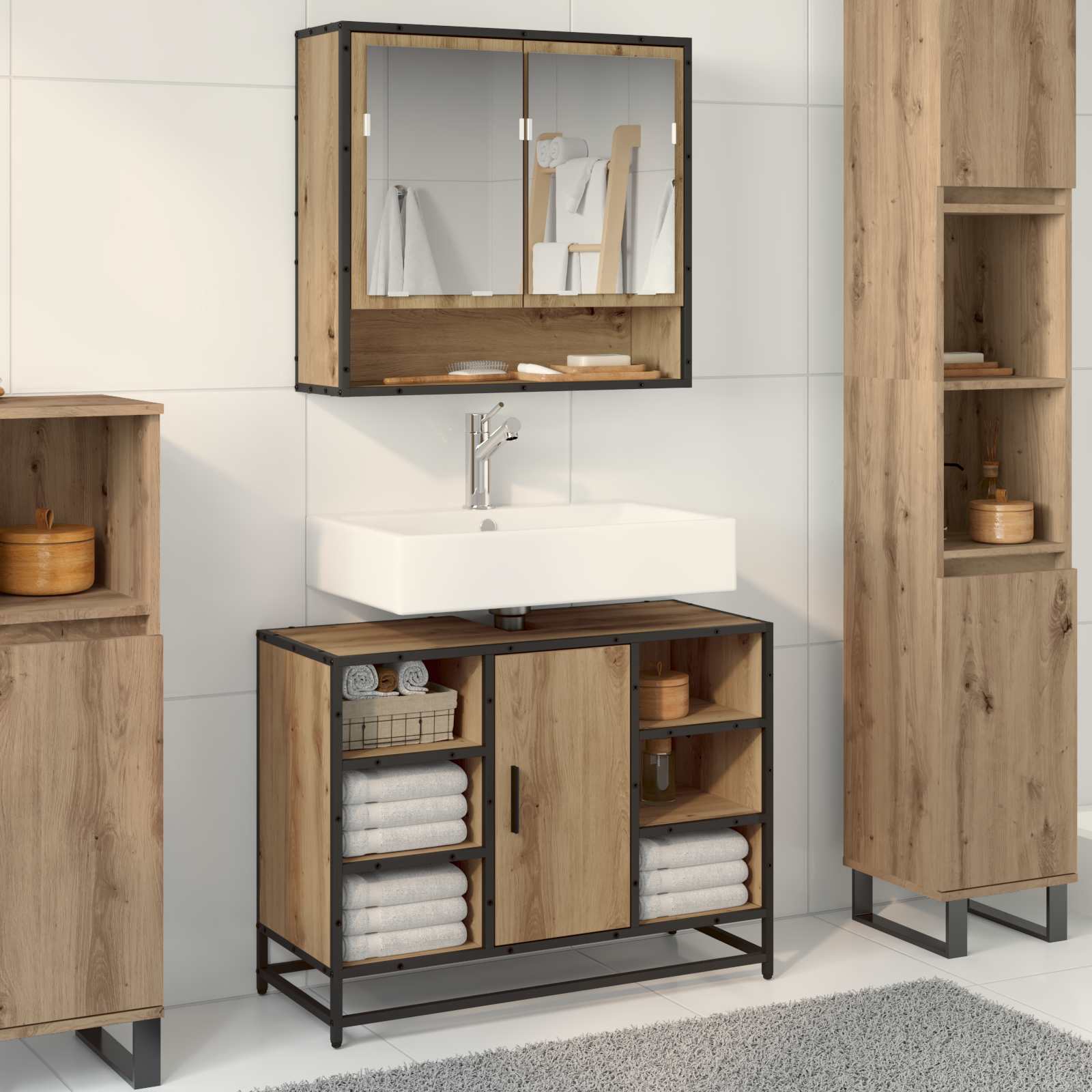 Badezimmermöbel-Set mit Regal 2 pcs Artisan-Eiche Holzwerkstoff