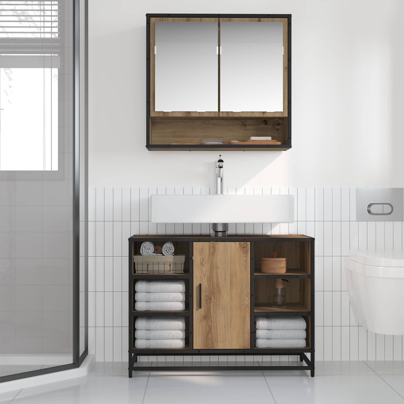 Badezimmermöbel-Set mit Regal 2 pcs Artisan-Eiche Holzwerkstoff