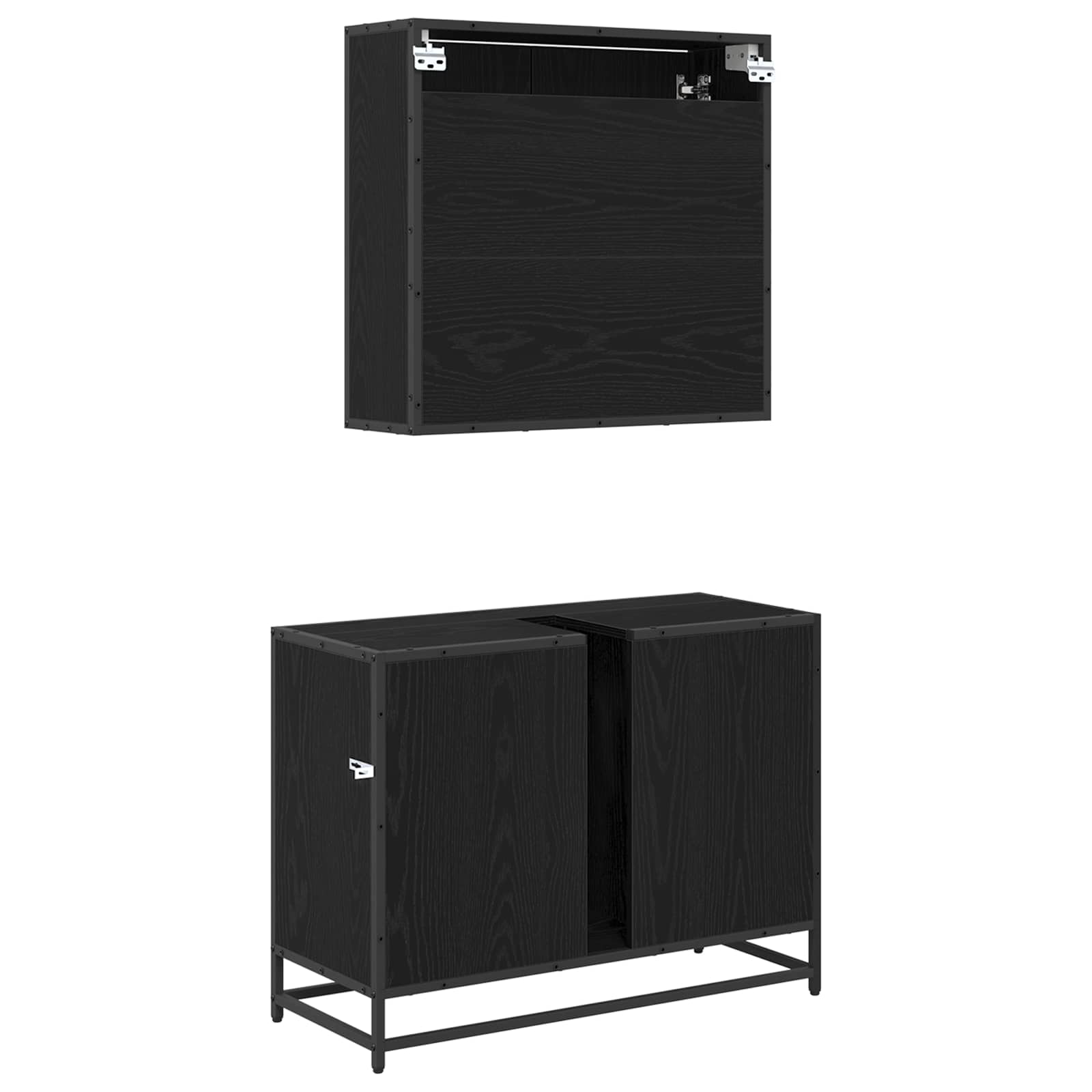 Badezimmermöbel-Set 2 pcs Schwarz Eichen-Optik Holzwerkstoff