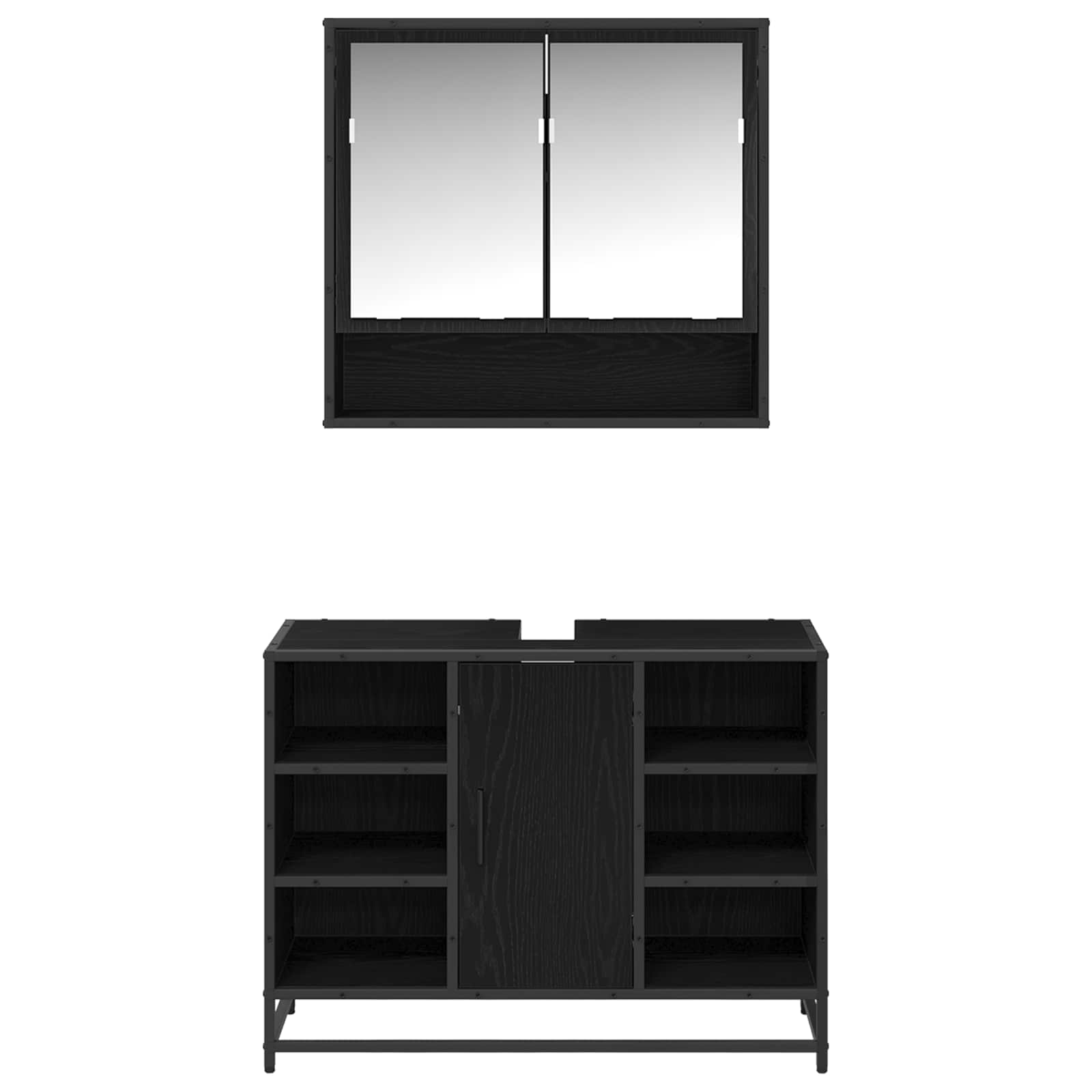 Badezimmermöbel-Set 2 pcs Schwarz Eichen-Optik Holzwerkstoff