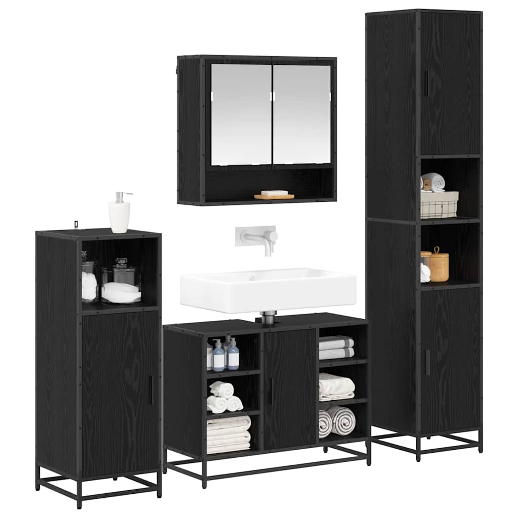 Badezimmermöbel-Set 4 pcs Schwarz Eichen-Optik Holzwerkstoff