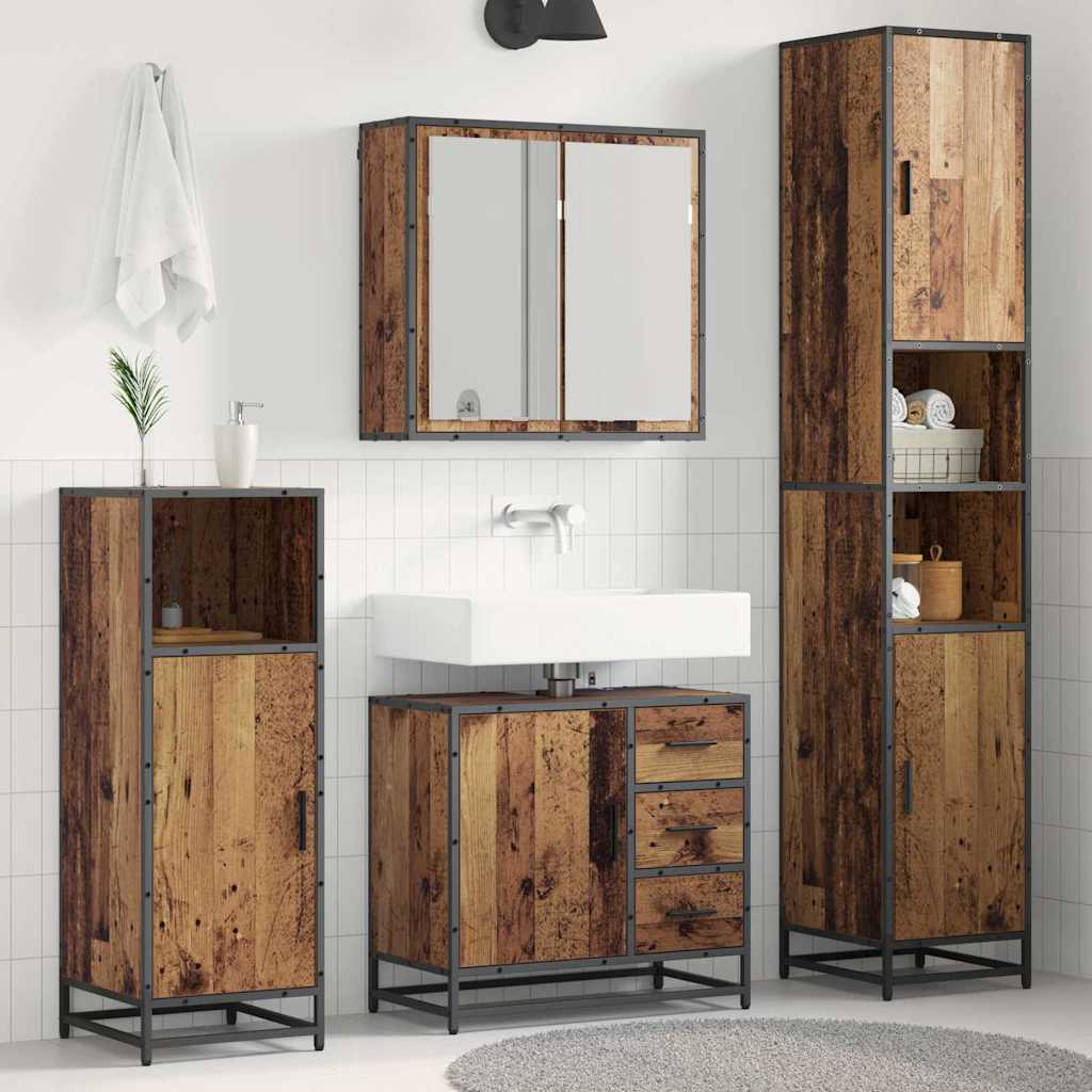 Badezimmermöbel-Set mit Schubladen 3 pcs Altholz Holzwerkstoff