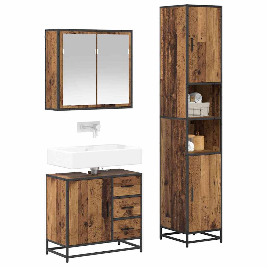 Badezimmermöbel-Set mit Schubladen 3 pcs Altholz Holzwerkstoff