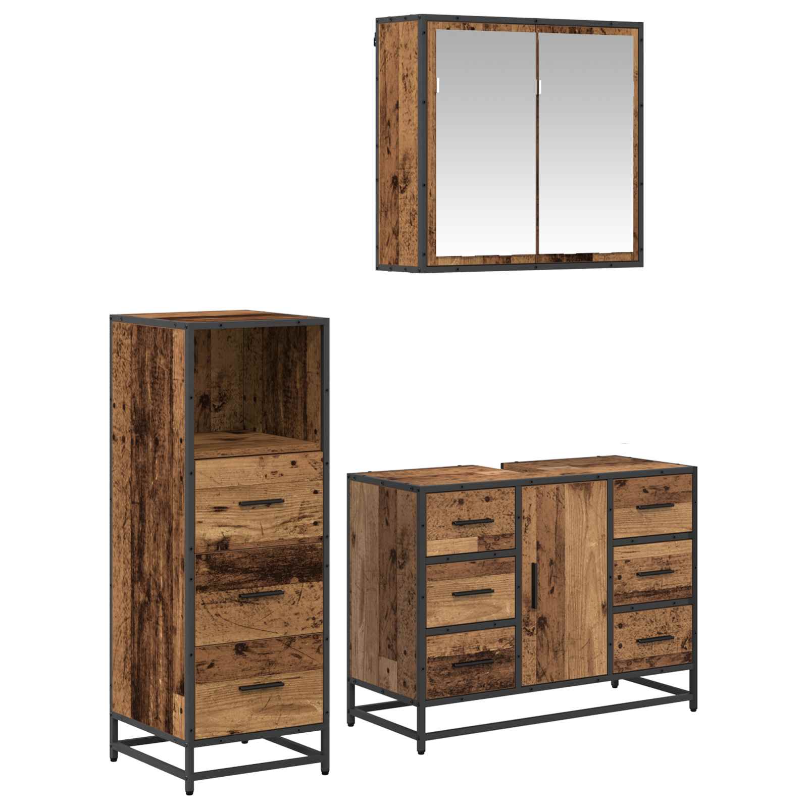 Badezimmermöbel-Set mit Schubladen 3 pcs Altholz Holzwerkstoff