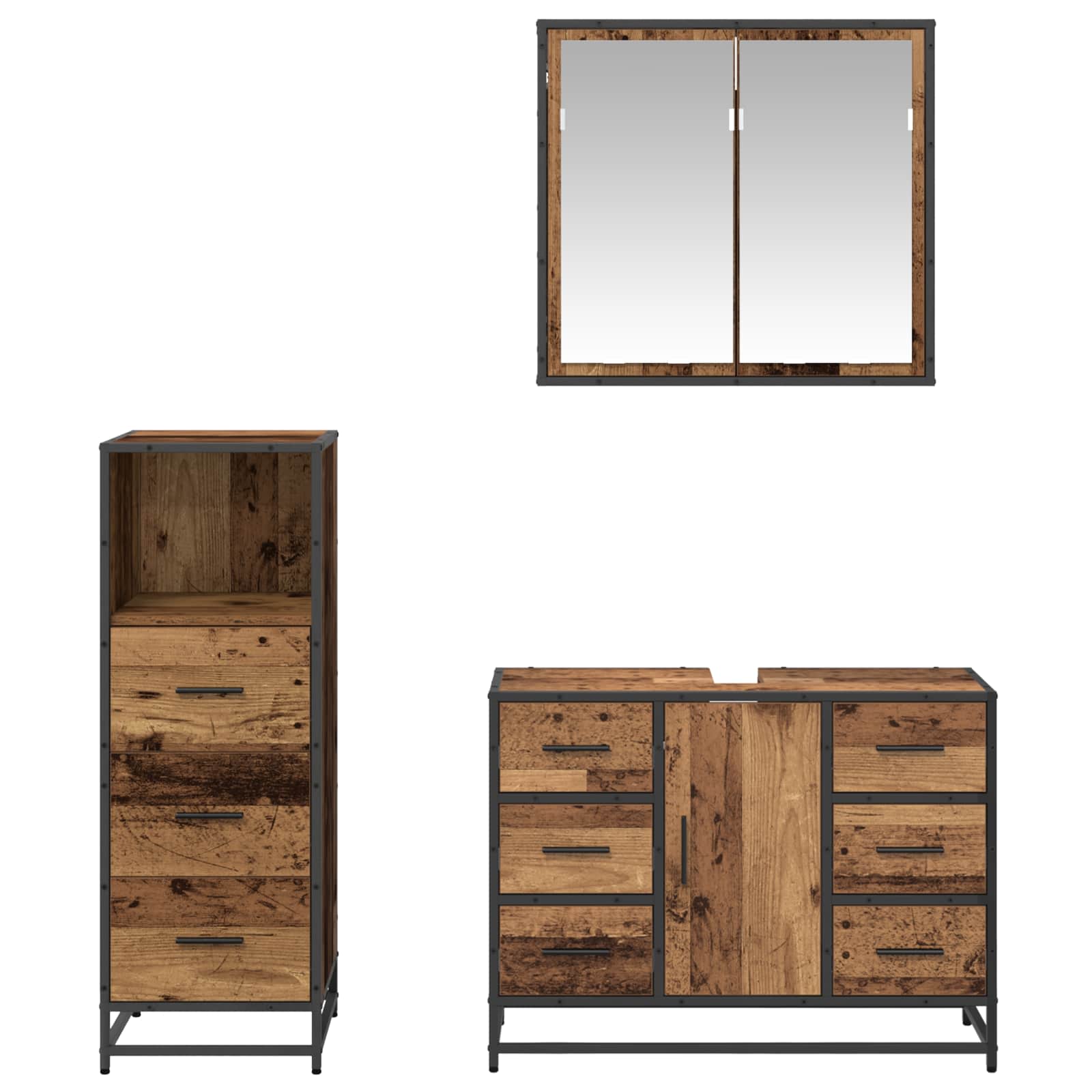 Badezimmermöbel-Set mit Schubladen 3 pcs Altholz Holzwerkstoff