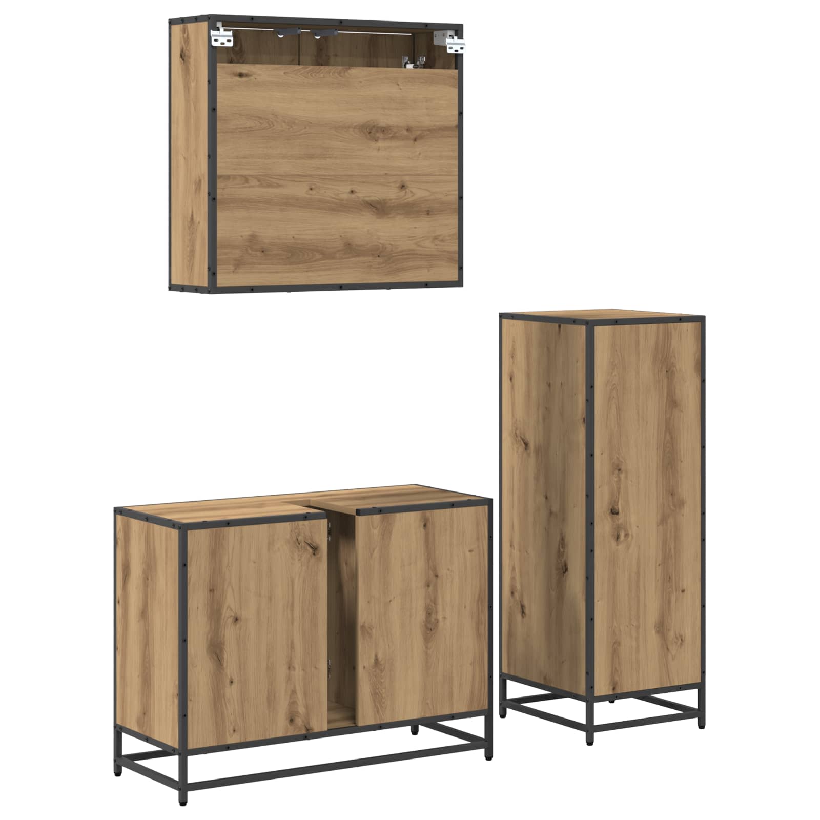 Badezimmermöbel-Set mit Regal 3 pcs Artisan-Eiche Holzwerkstoff