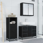 Badezimmermöbel-Set 3 pcs Schwarz Eichen-Optik Holzwerkstoff