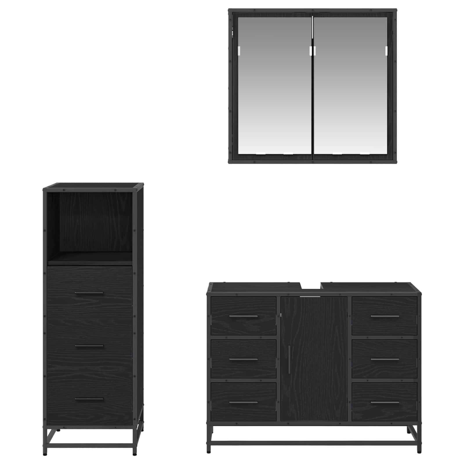 Badezimmermöbel-Set 3 pcs Schwarz Eichen-Optik Holzwerkstoff