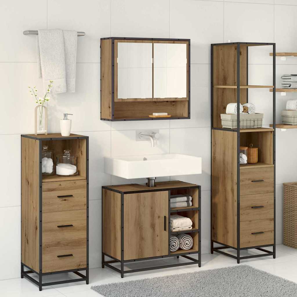 Badezimmermöbel-Set mit Regal 4 pcs Artisan-Eiche Holzwerkstoff
