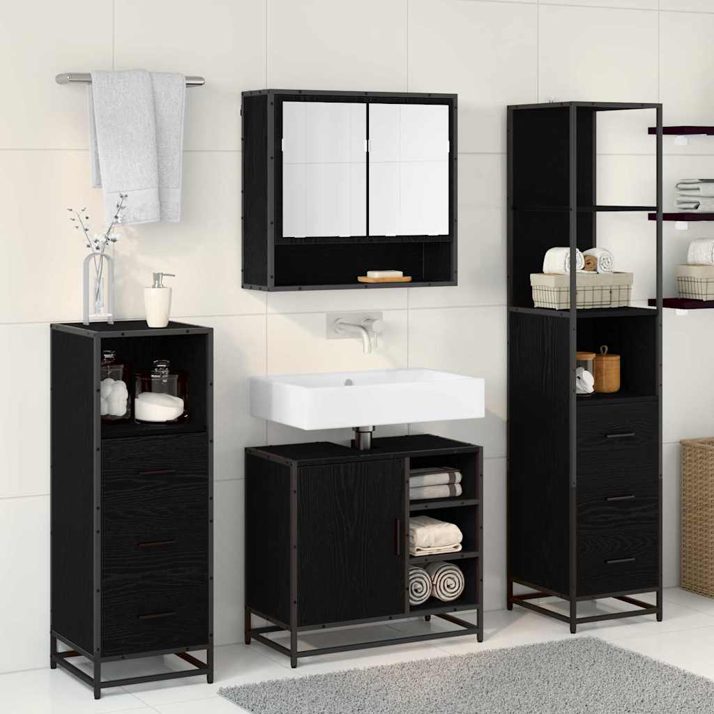 Badezimmermöbel-Set 4 pcs Schwarz Eichen-Optik Holzwerkstoff