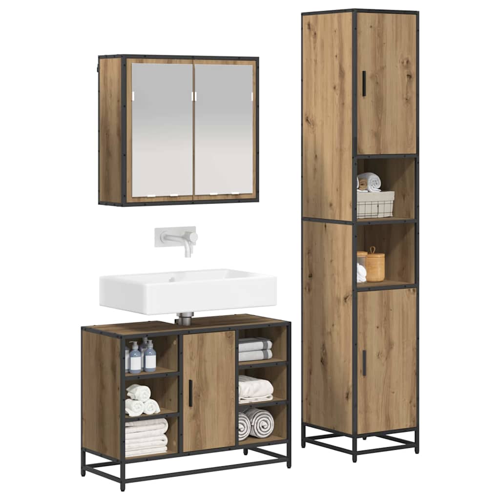 Badezimmermöbel-Set mit Regal 3 pcs Artisan-Eiche Holzwerkstoff