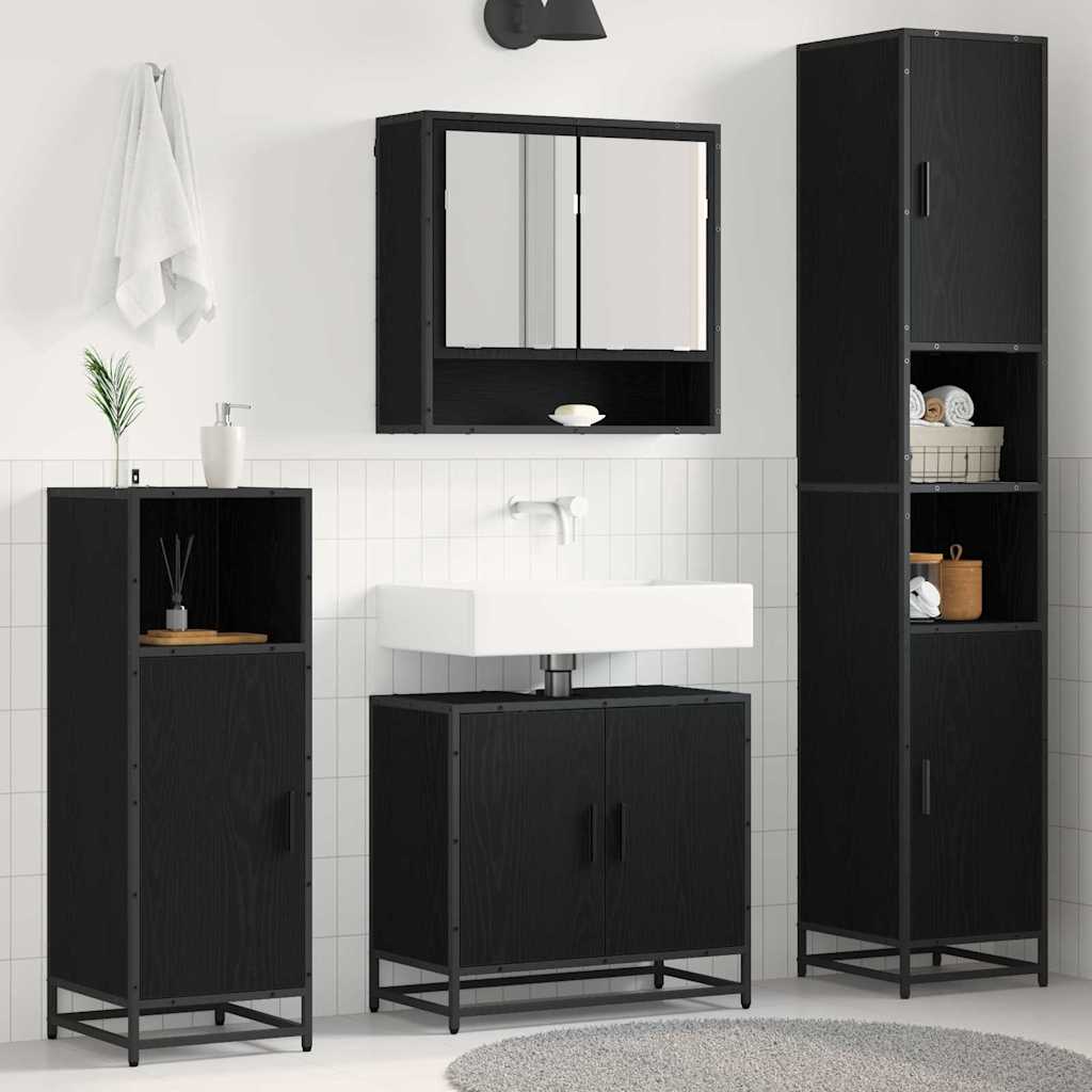 Badezimmermöbel-Set 3 pcs Schwarz Eichen-Optik Holzwerkstoff