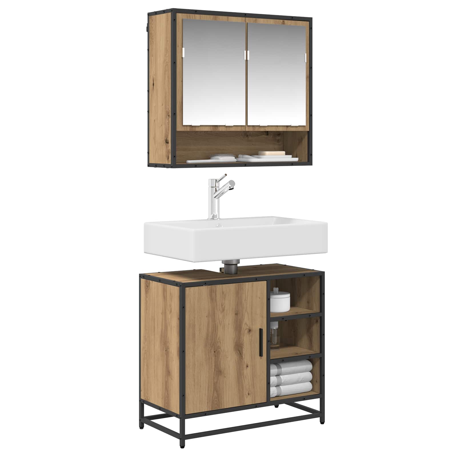 Badezimmermöbel-Set mit Regal 2 pcs Artisan-Eiche Holzwerkstoff