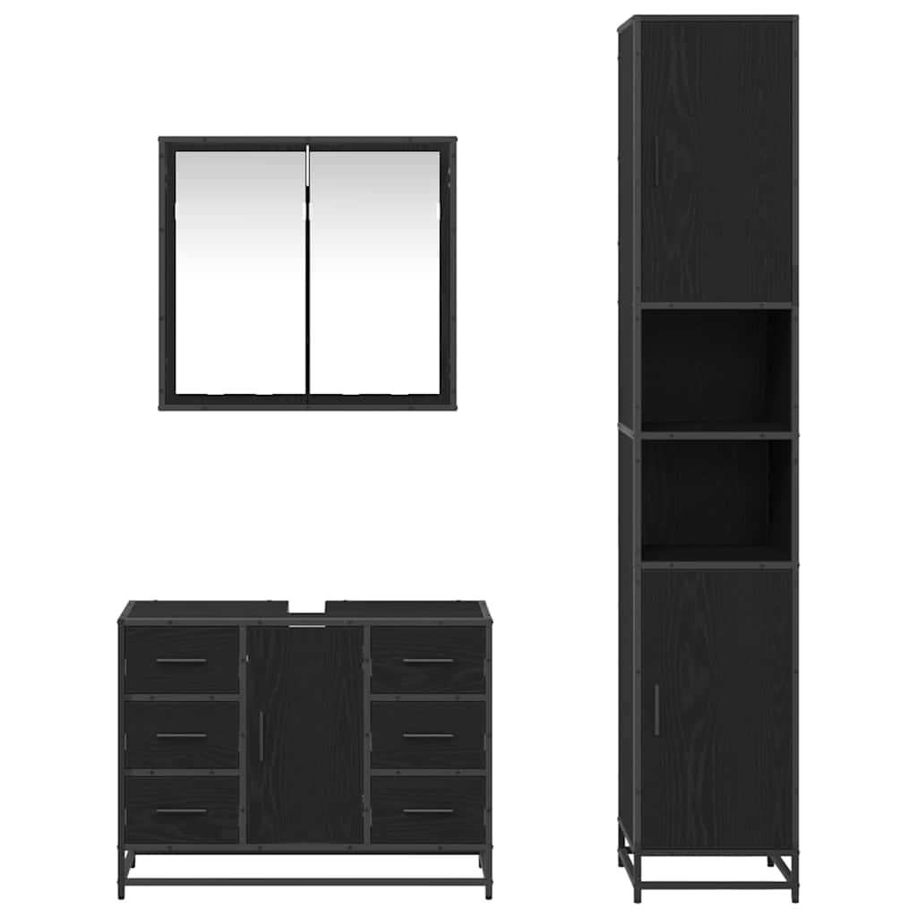 Badezimmermöbel-Set 3 pcs Schwarz Eichen-Optik Holzwerkstoff