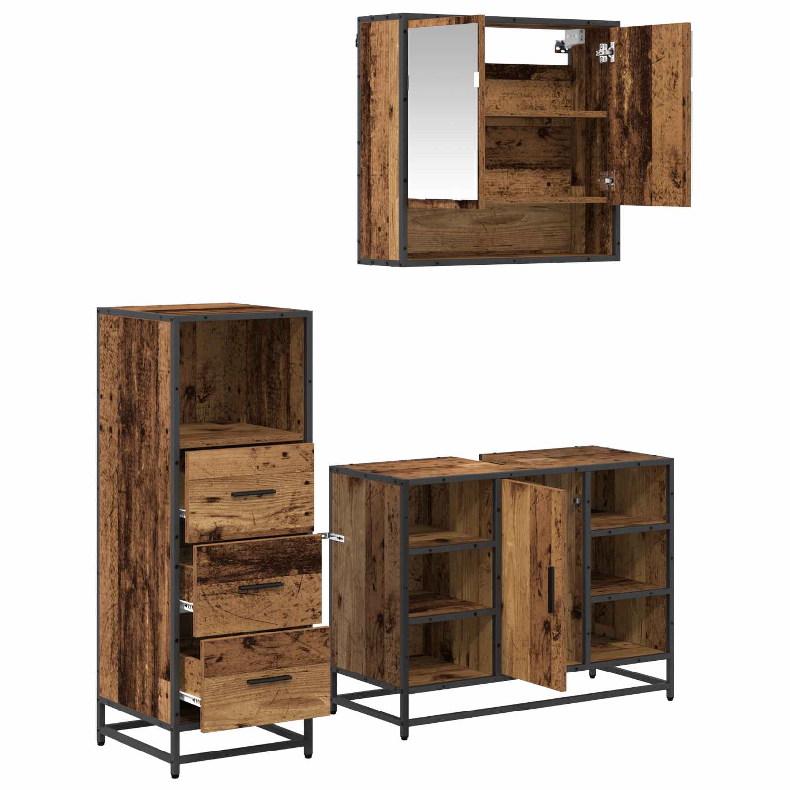 Badezimmermöbel-Set mit Schubladen 3 pcs Altholz Holzwerkstoff