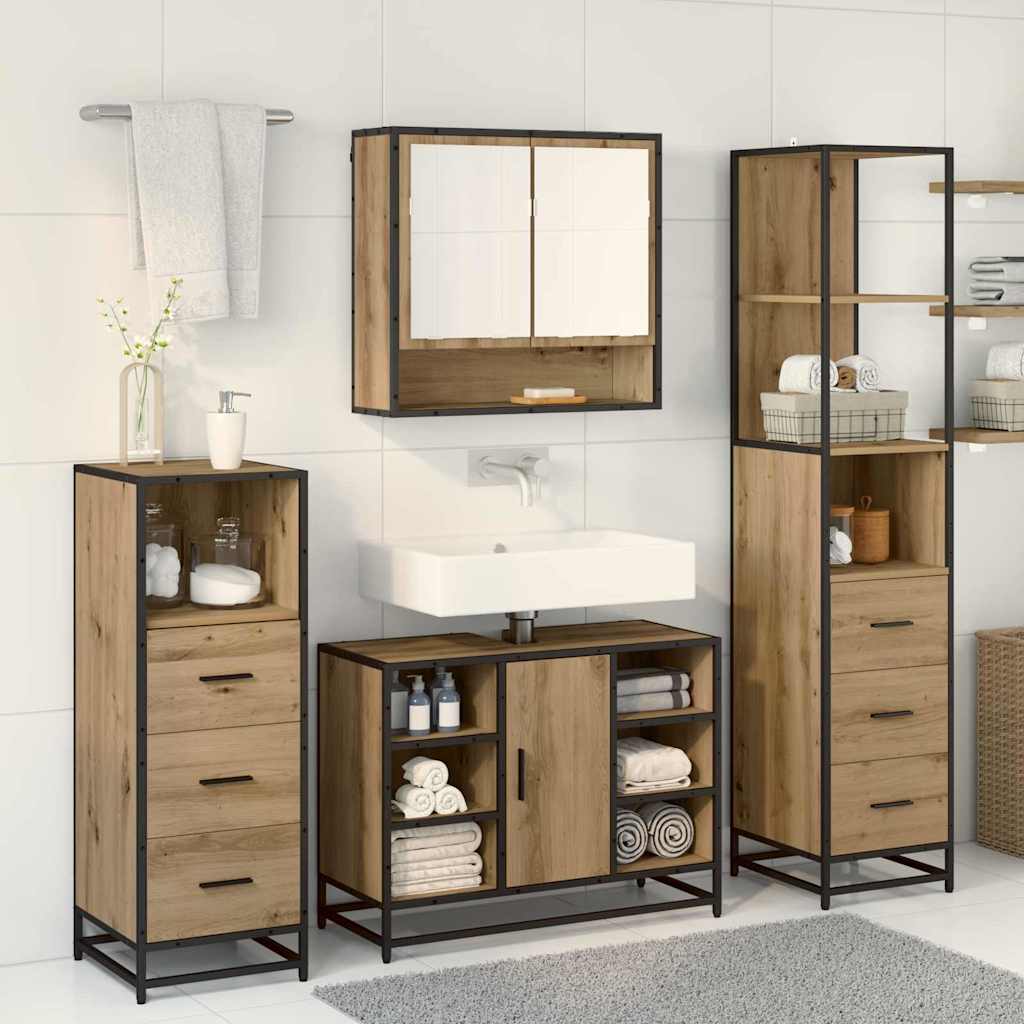 Badezimmermöbel-Set mit Regal 3 pcs Artisan-Eiche Holzwerkstoff