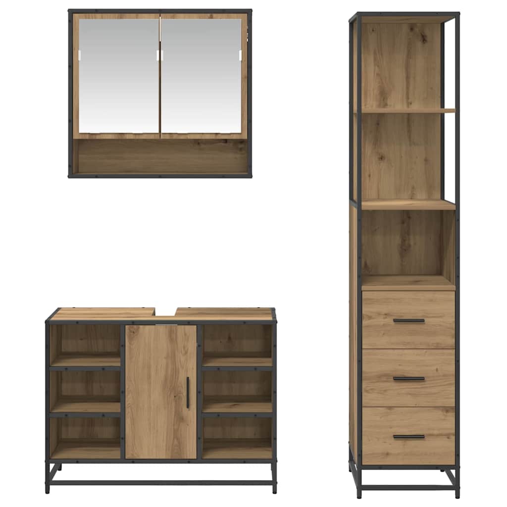 Badezimmermöbel-Set mit Regal 3 pcs Artisan-Eiche Holzwerkstoff