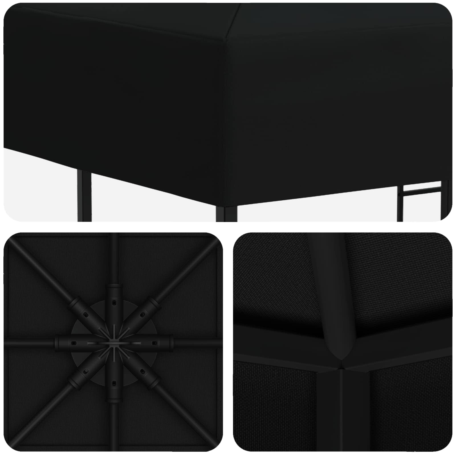 Pavillon 3 x 3 m Schwarz Polyester und Stahl 190 gsm