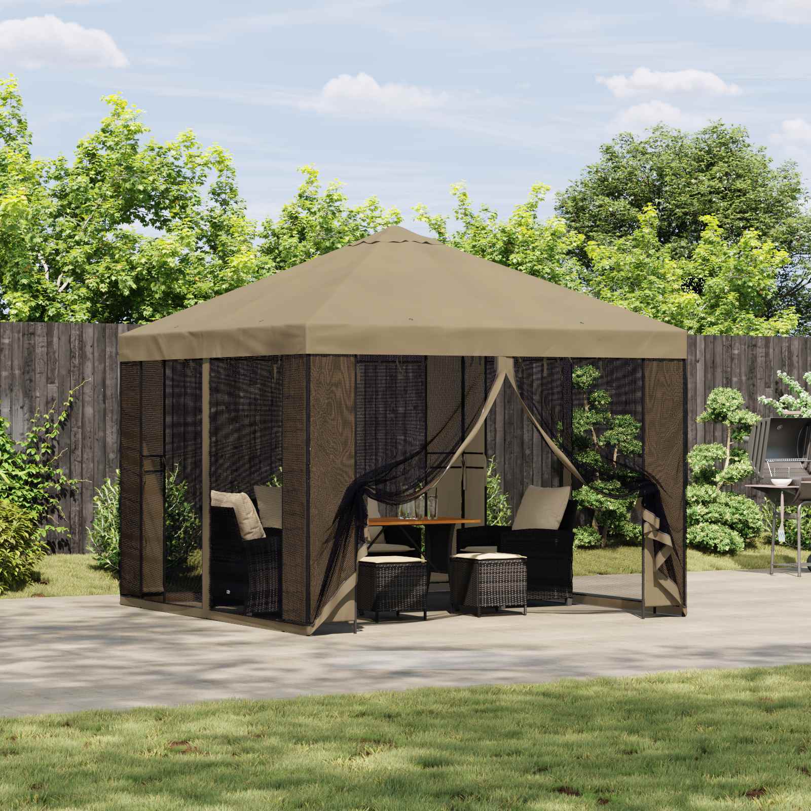 Garten Pavillon mit Seitenwänden 3 x 3 m Beige