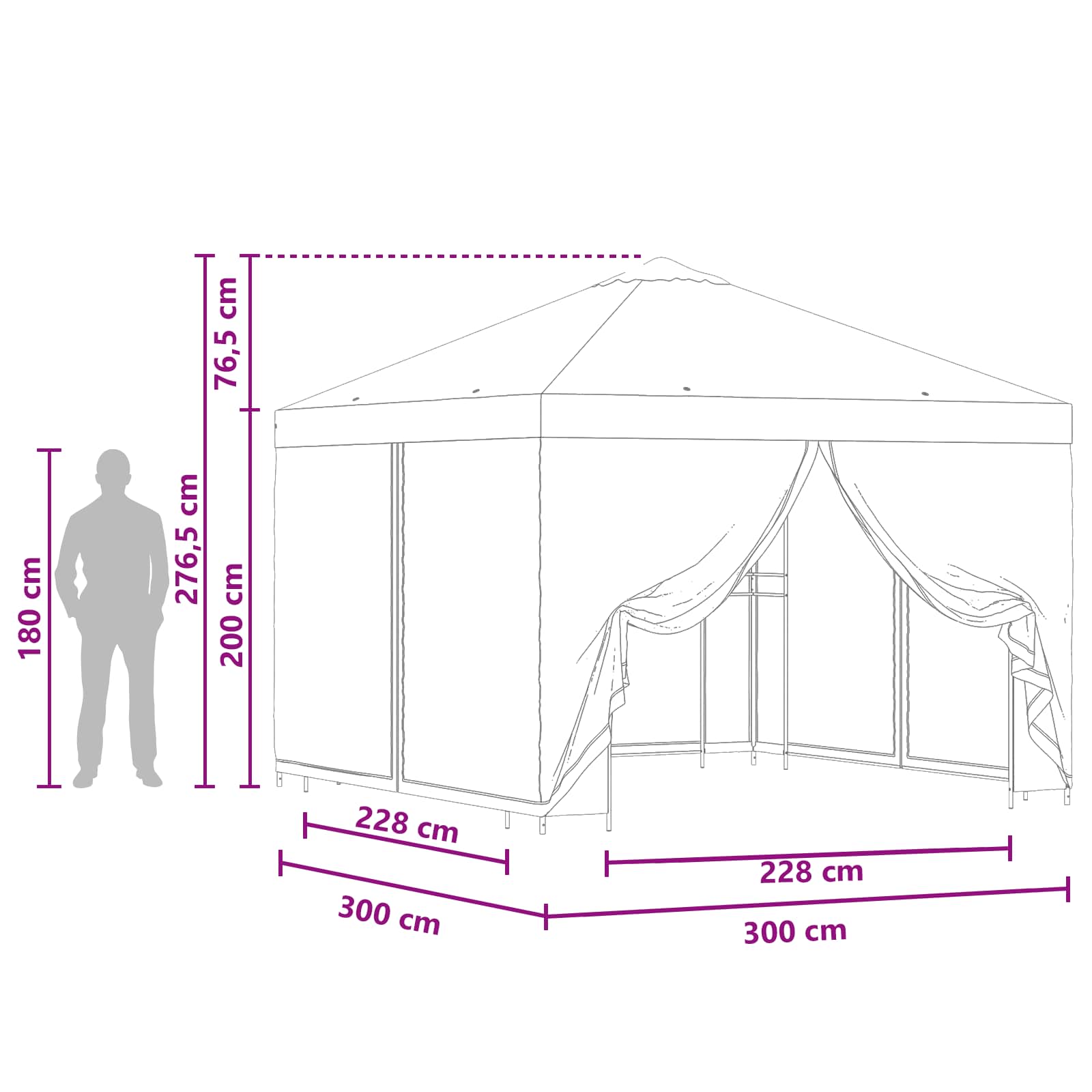 Garten Pavillon mit Seitenwänden 3 x 3 m Schwarz