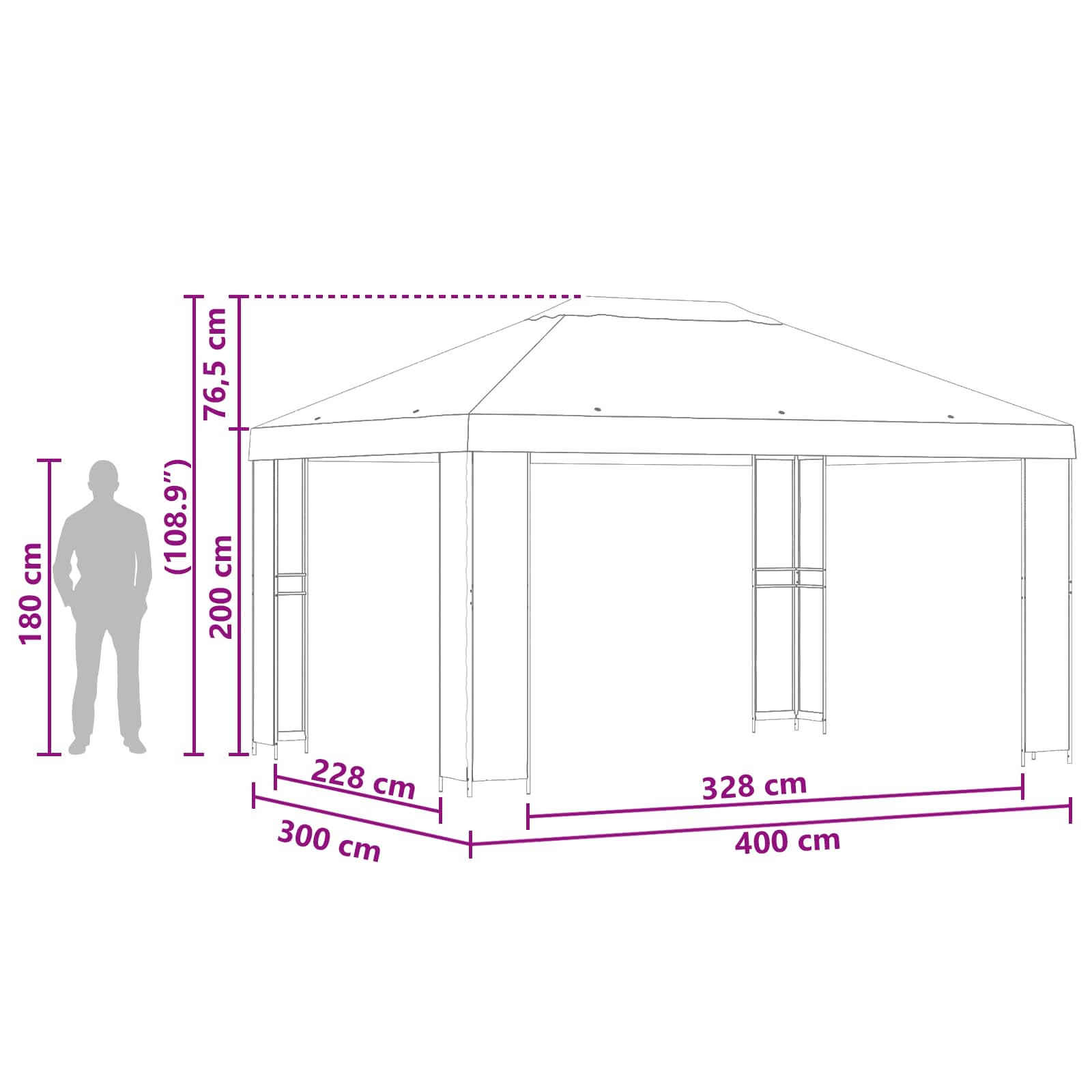 Pavillon 4 x 3 m Beige Polyester und Stahl 190 gsm