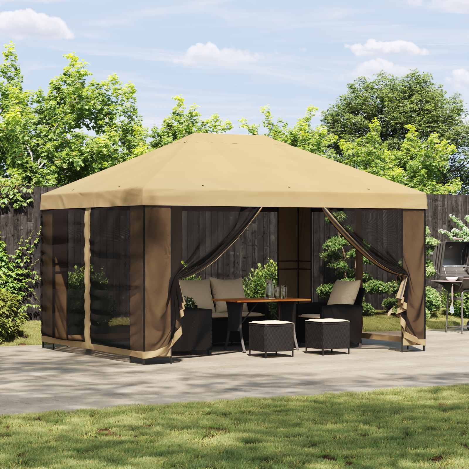 Pavillon 4 x 3 m Creme Polyester und Stahl 190 gsm