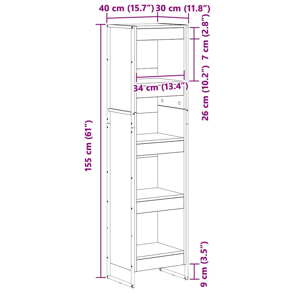 Bücherregal Graues Sonoma 40 x 30 x 155 cm Holzwerkstoff