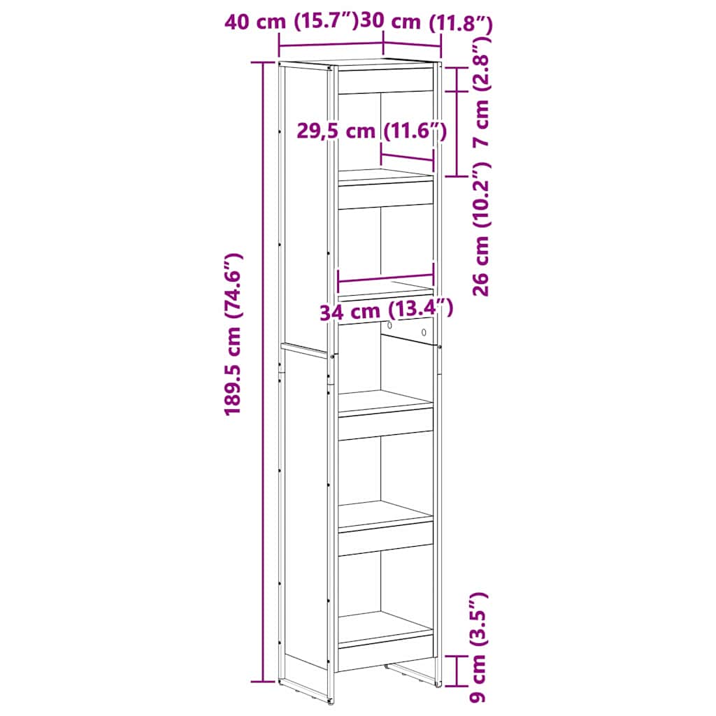Bücherregal Raucharbe 40 x 30 x 189,5 cm Holzwerkstoff