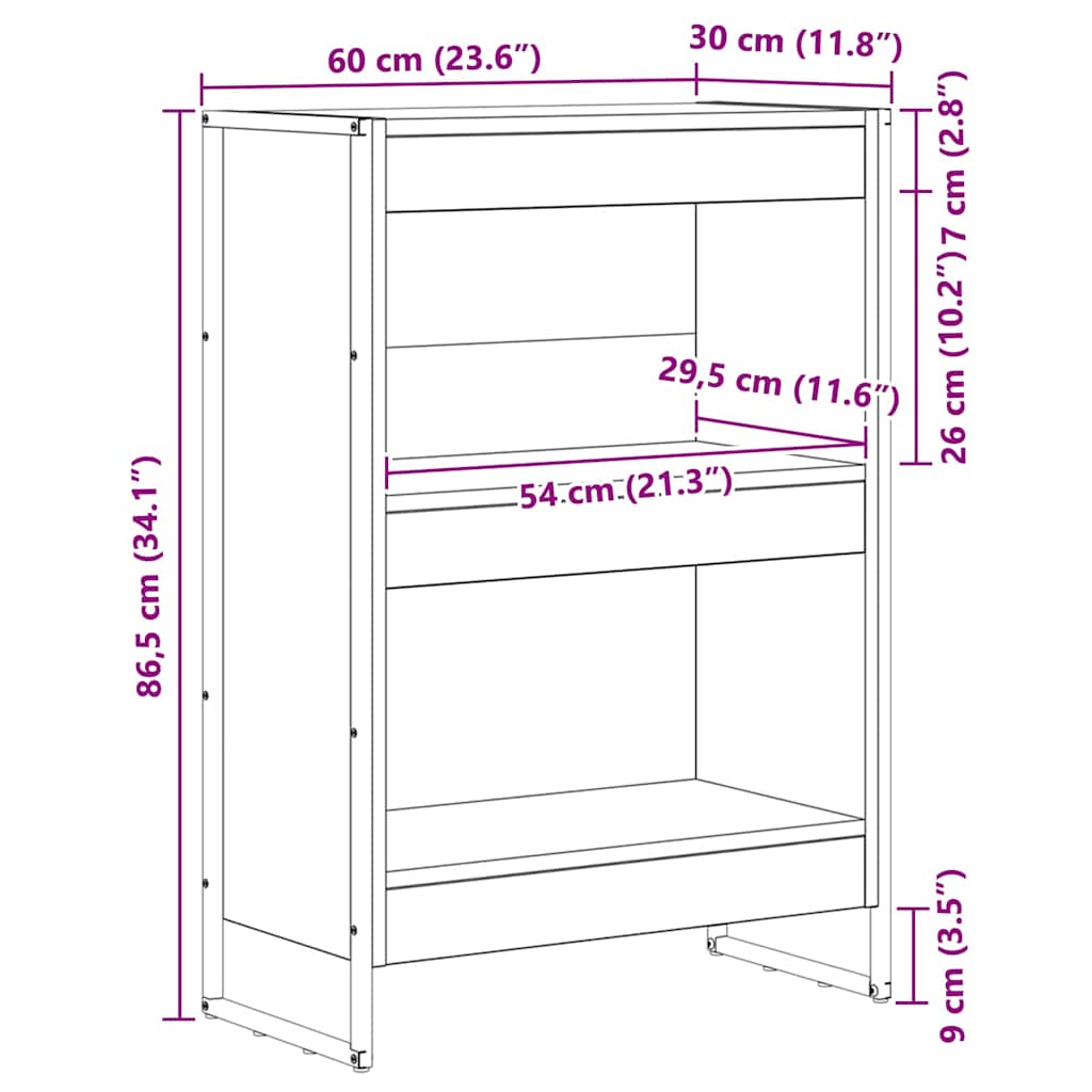 Bücherregal Kunsthandwerk Eiche 60 x 30 x 86,5 cm Holzwerkstoff