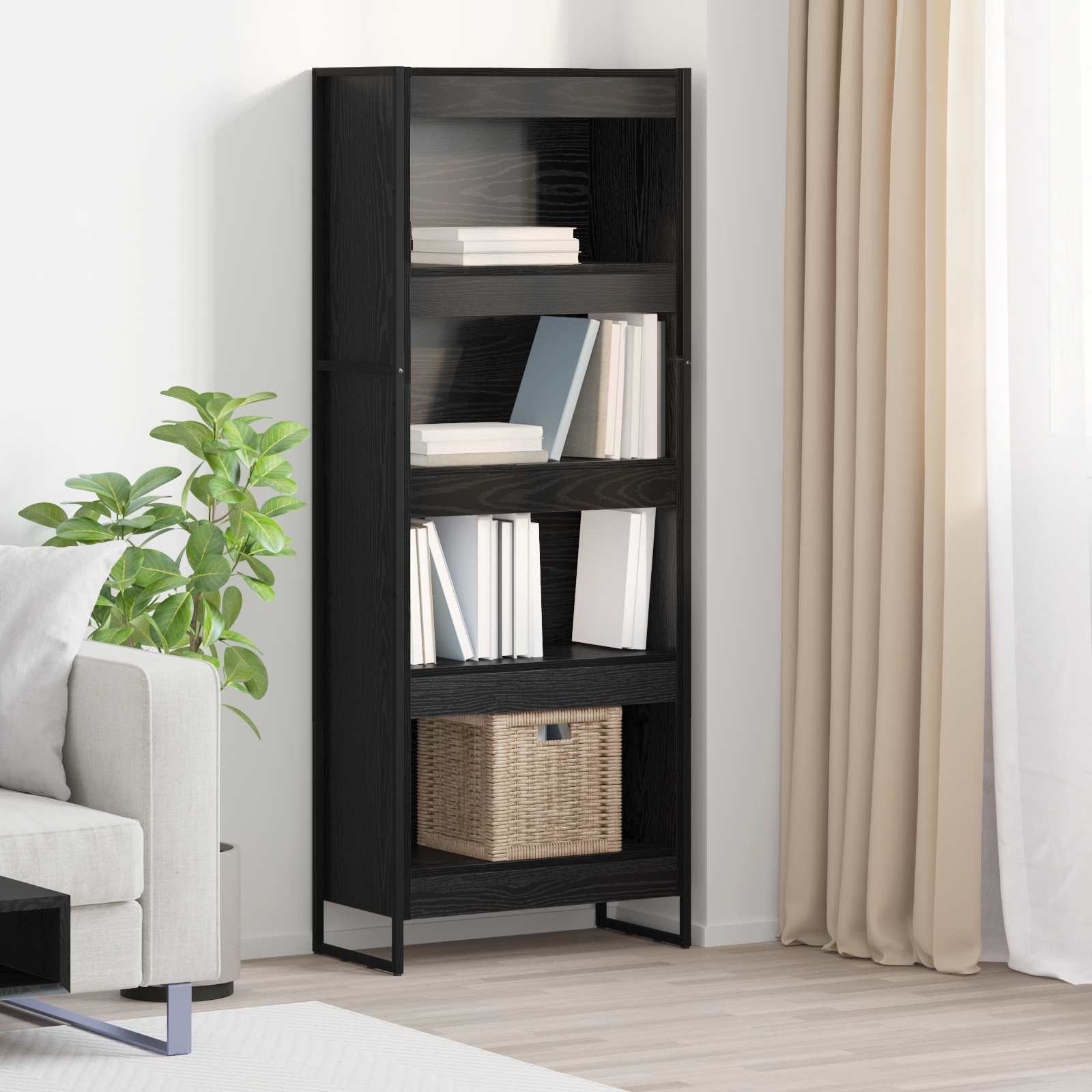 Bücherregal Schwarz Eichen-Optik 60 x 30 x 155 cm Holzwerkstoff