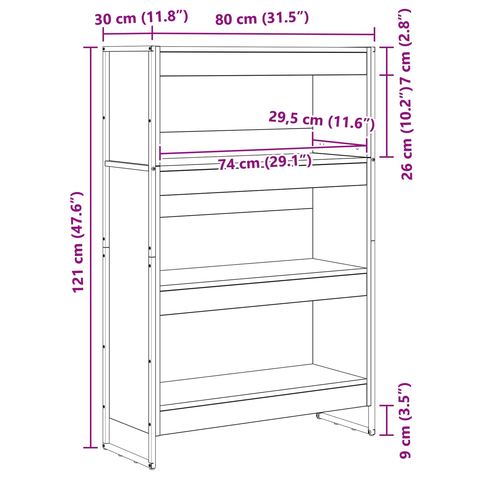 Bücherregal Raucharbe 80 x 30 x 121 cm Holzwerkstoff