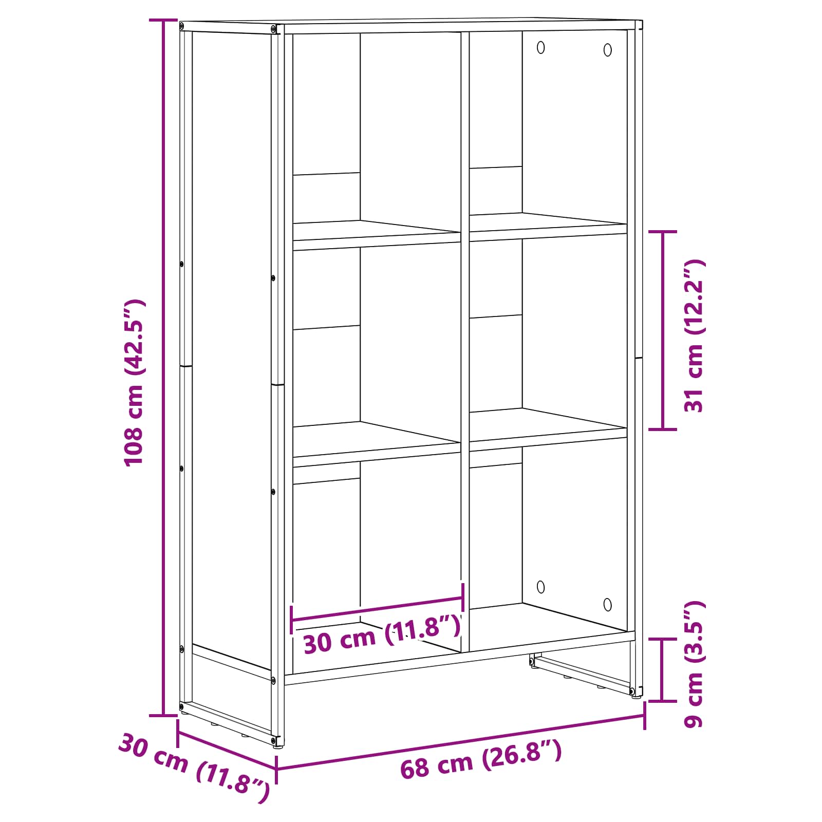 Bücherregal Schwarz Eichen-Optik 99,5 x 30 x 108,5 cm