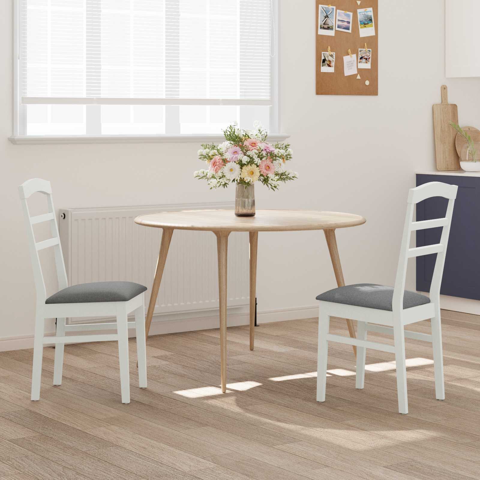 Esszimmerstuhl 2 pcs Weiß und Grau Massives Gummiholz