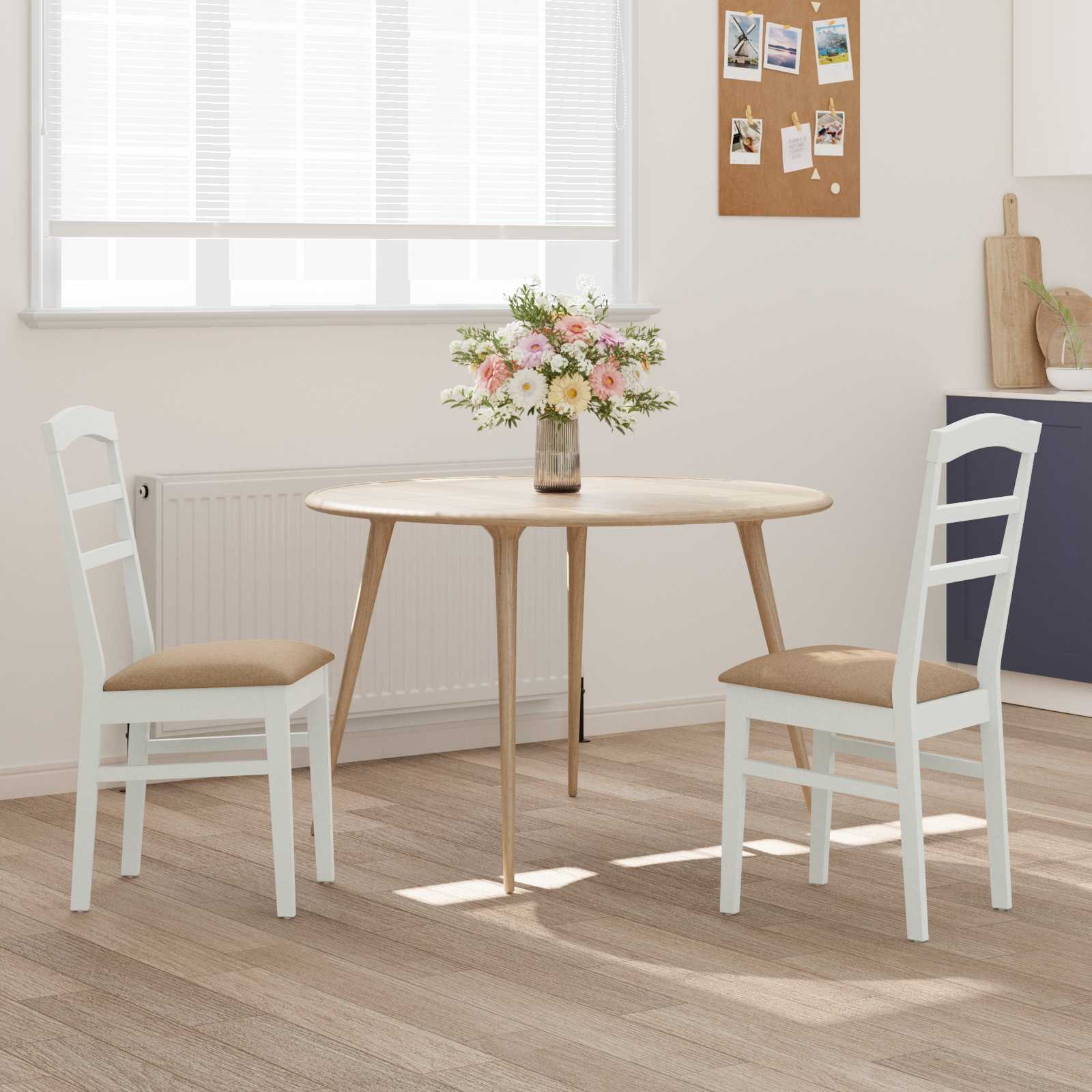 Esszimmerstuhl 2 pcs Weiß und Braun Massives Gummiholz