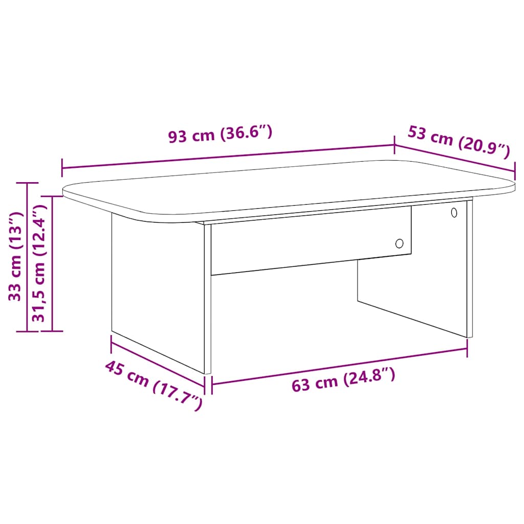 Couchtisch Geräucherte Eiche 93 x 53 x 33 cm Holzwerkstoff