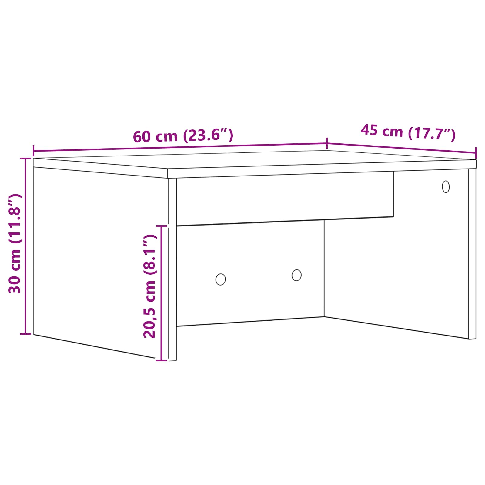 Wandtisch Schwarz Eichen-Optik 60 x 45 x 30 cm Holzwerkstoff