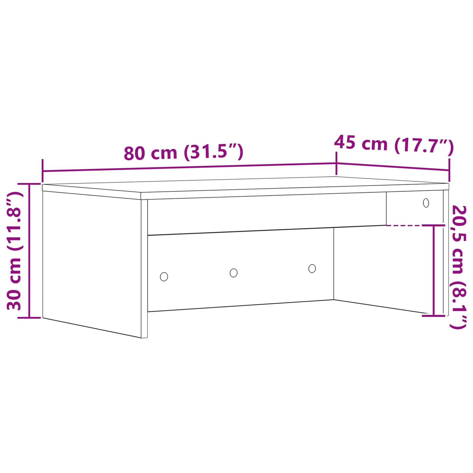 Wandtisch Schwarz Eichen-Optik 80 x 45 x 30 cm Holzwerkstoff