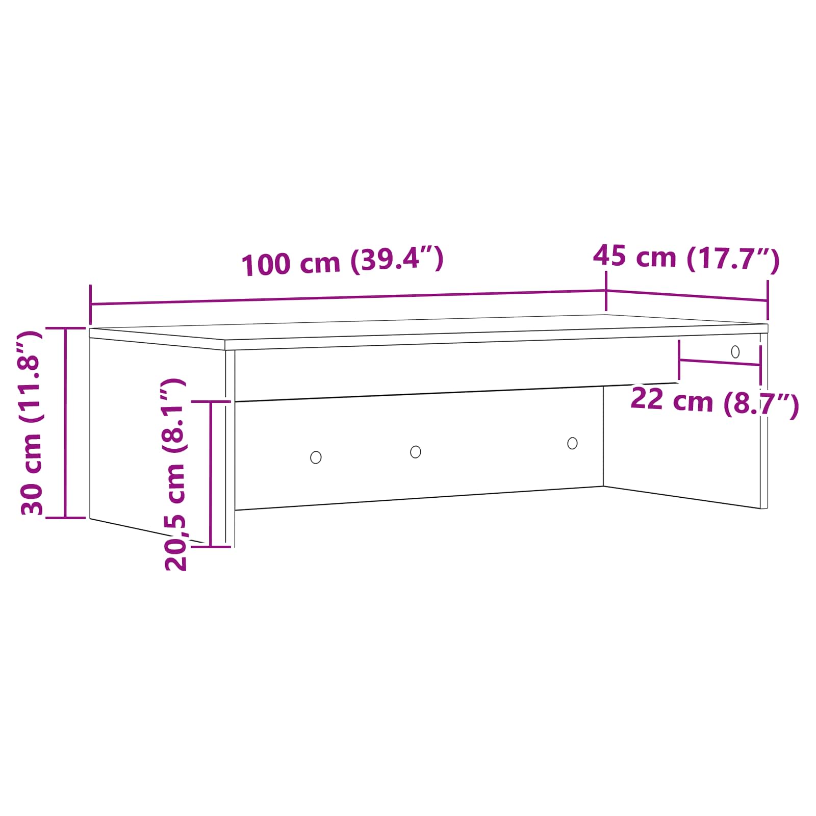 Wandtisch Beton Grau 100 x 45 x 30 cm Holzwerkstoff