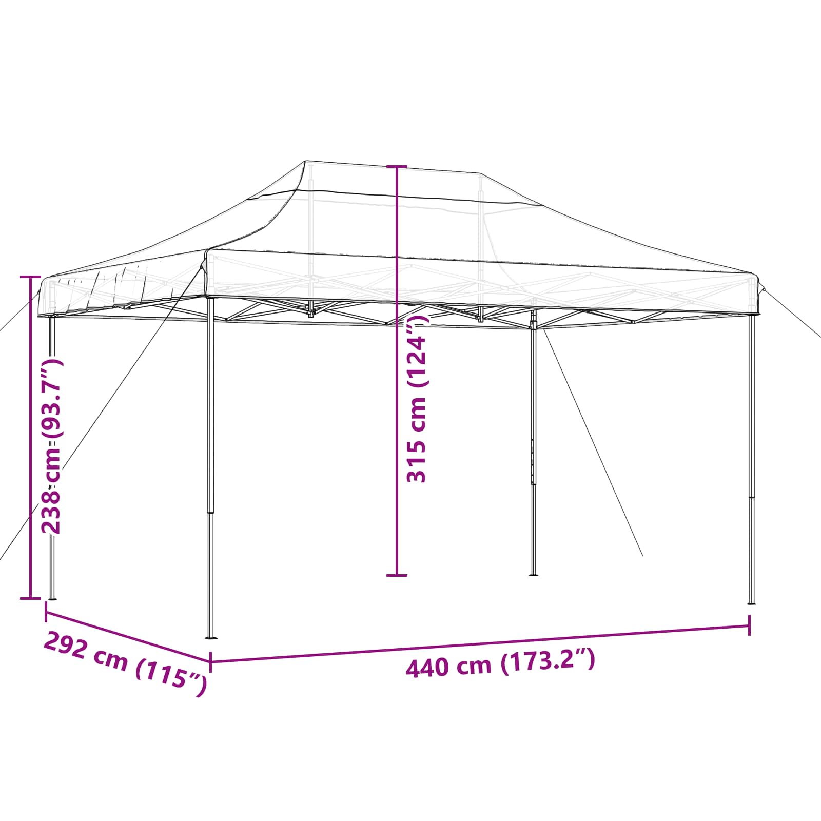Party-Zelt Bordeauxrot 292 x 440 x 315 cm Oxford-Stoff