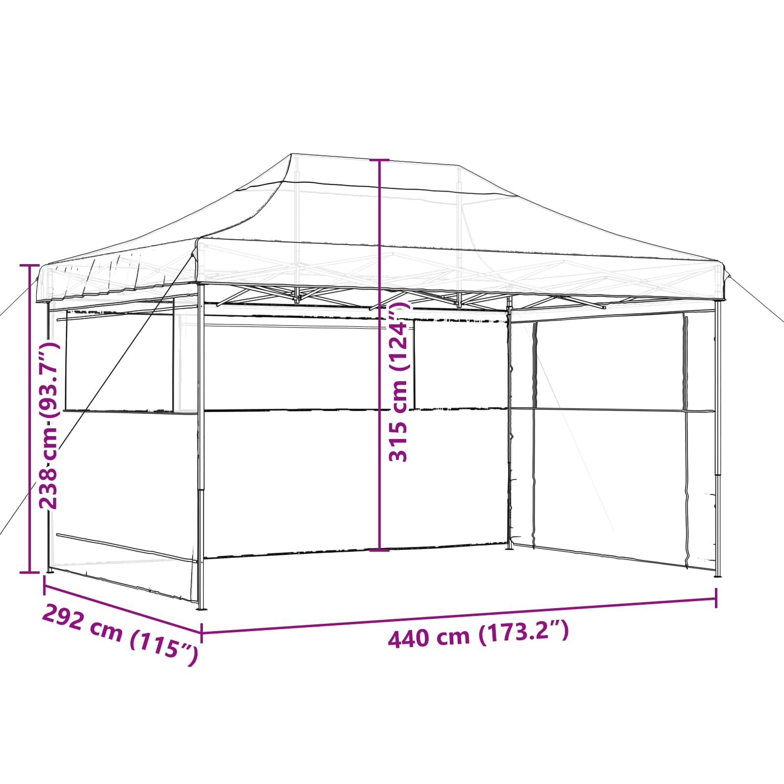 Party-Zelt Schwarz 292 x 440 x 315 cm Oxford-Stoff