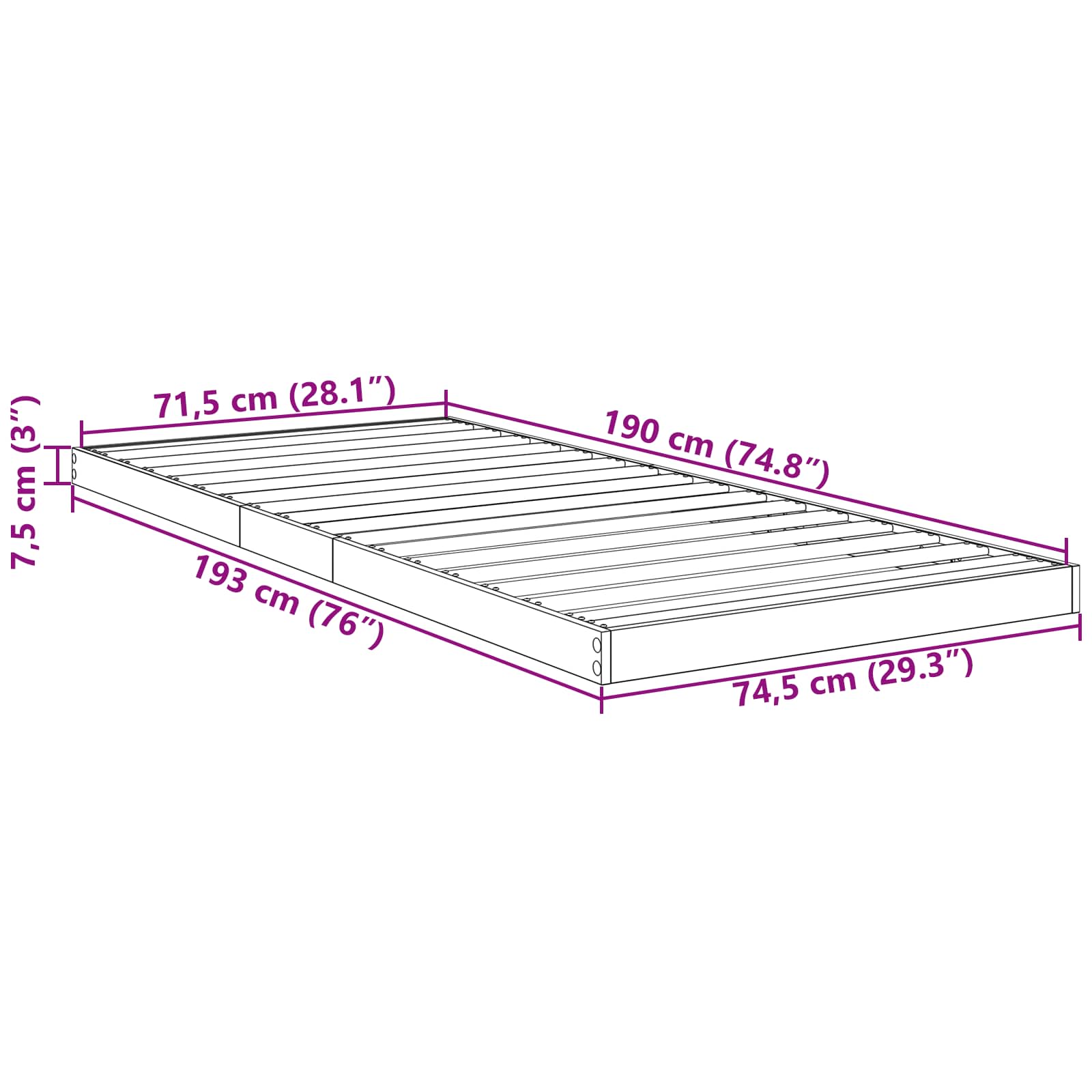 Bodenbettrahmen Artisan-Eiche 75 x 190 cm Holzwerkstoff
