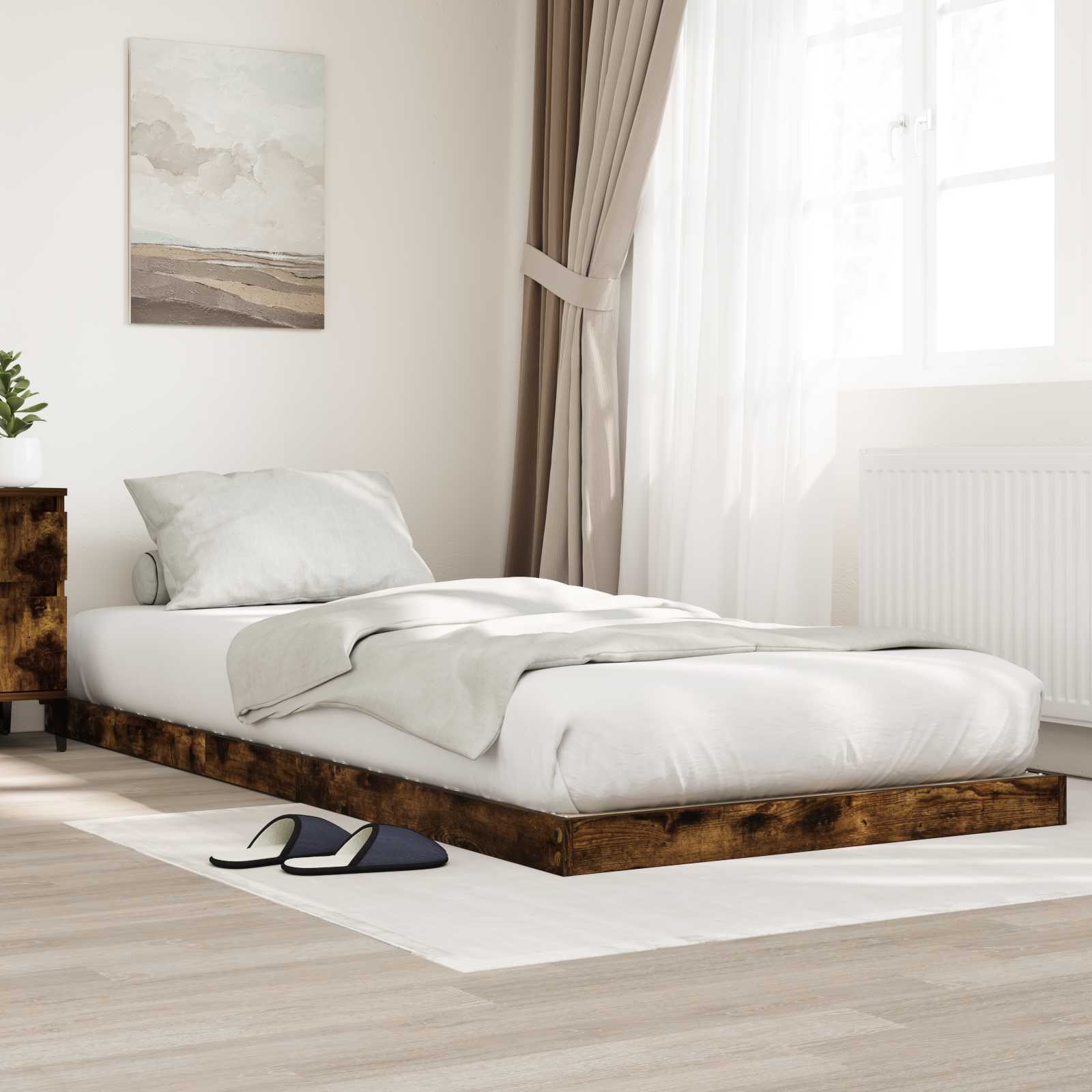 Bodenbettrahmen Geräucherte Eiche 90 x 190 cm Holzwerkstoff