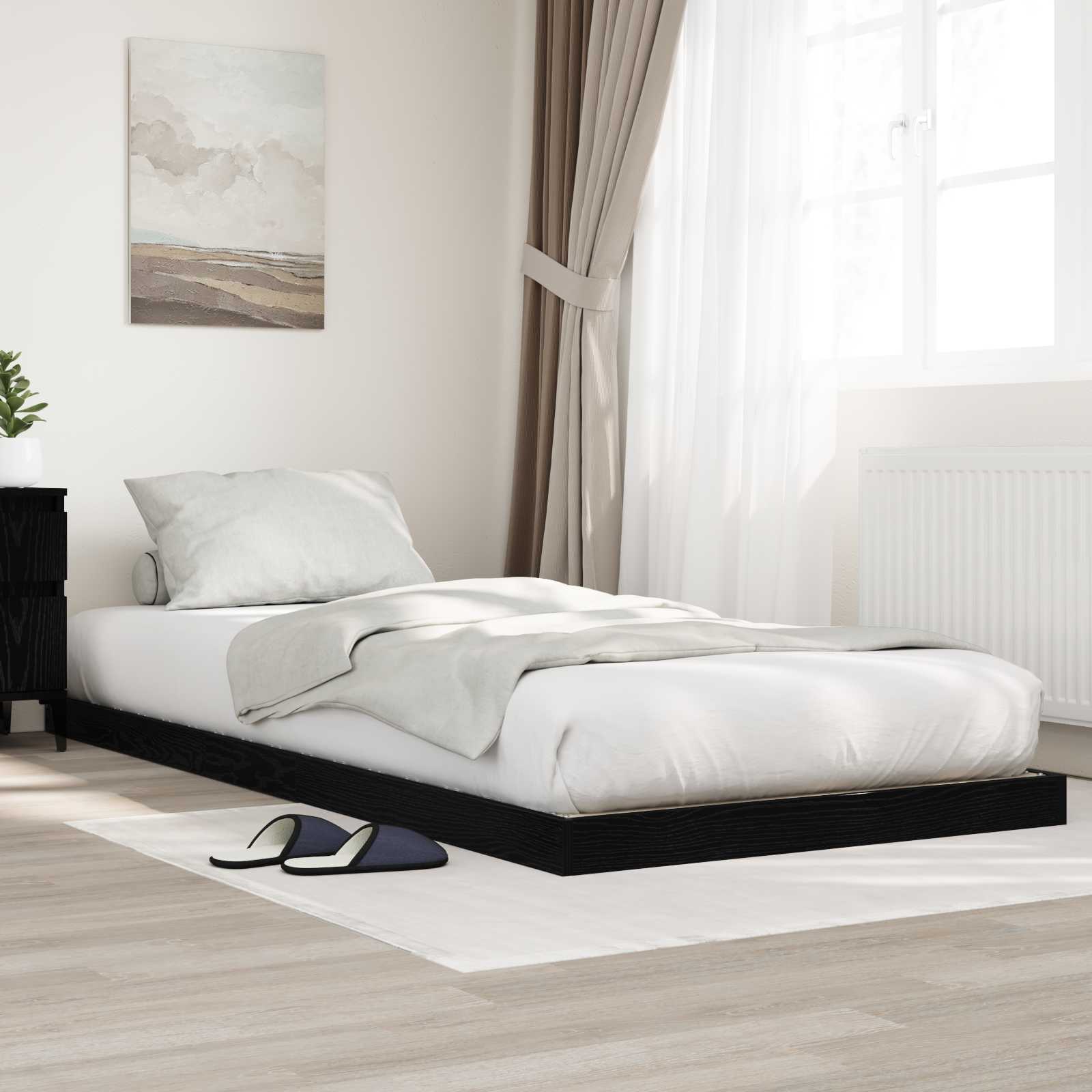Bodenbettrahmen Schwarz Eichen-Optik 90 x 200 cm Holzwerkstoff